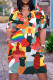 Yellow Casual Print Patchwork V Neck Short Sleeve Dress