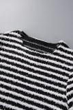 Brown Casual Striped Patchwork O Neck Short Sleeve Dress