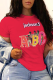Red Casual Daily Print Patchwork Letter O Neck T-Shirts