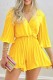 Yellow Casual Solid Patchwork Pleated V Neck Regular Rompers