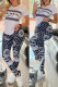 Black Casual Print Letter O Neck Short Sleeve Two Pieces