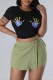 Black Casual Print Basic O Neck T-Shirts