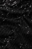 Silver Casual Patchwork Tassel Sequins V Neck Long Sleeve Dresses