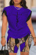 Purple Casual Print Patchwork O Neck Short Sleeve Two Pieces