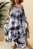 Grey Sexy Print Tie Dye Patchwork Slit Swimwears Cover Up