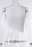 White Sexy Casual Letter Hot Drilling Asymmetrical O Neck Tops