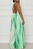 Green Casual Print Bandage Backless Halter Regular Jumpsuits