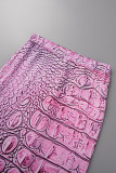 Pink Sexy Print Slit O Neck Sleeveless Two Pieces