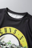 Black Casual Print Basic O Neck T-Shirts