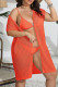 Tangerine Red Sexy Solid Hollowed Out Patchwork Swimwears Cover Up