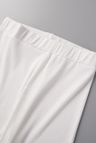 White Sexy Casual Solid Backless Vests Pants Oblique Collar Sleeveless Two Pieces