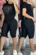 Black Casual Figure Hot Drill O Neck Short Sleeve Two Pieces