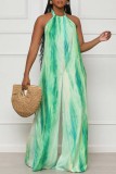 Green Casual Print Bandage Backless Halter Regular Jumpsuits