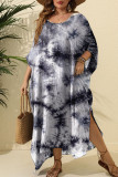 Grey Sexy Print Tie Dye Patchwork Slit Swimwears Cover Up