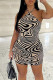 Zebra Sexy Print Patchwork Halter Pencil Skirt Dresses