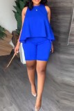 Royal Blue Casual Solid Basic O Neck Sleeveless Two Pieces
