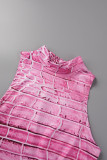 Pink Sexy Print Slit O Neck Sleeveless Two Pieces