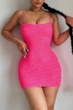 Rose Red Sexy Solid Backless Spaghetti Strap Sleeveless Dress Dresses