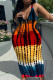 Tangerine Red Sexy Daily Print Graffiti V Neck Wrapped Skirt Plus Size Dresses