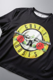 Black Casual Print Basic O Neck T-Shirts
