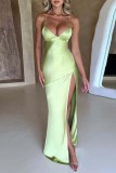 Green Sexy Solid Backless Slit Spaghetti Strap Long Dress Dresses