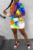 Red Sexy Casual Print Graffiti Backless Half A Turtleneck One Step Skirt Dresses