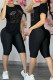Black Casual Letter Hot Drill O Neck Short Sleeve Two Pieces