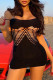 Black Sexy Solid Hollowed Out Patchwork Strapless Pencil Skirt Dresses