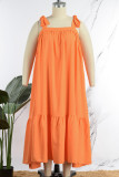 Orange Plus Size Casual Solid Fold Vests Solid Color Square Collar A Line