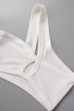 White Sexy Casual Solid Backless Vests Pants Oblique Collar Sleeveless Two Pieces