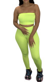 Fluorescent green Fashion Casual Solid Two Piece Suits pencil Sleeveless Two Pieces
