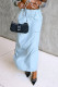 Light Blue Casual Street Solid Patchwork High Waist Straight Solid Color Bottoms