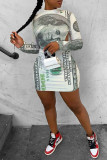 Red Sexy Casual Print Graffiti Backless Half A Turtleneck One Step Skirt Dresses
