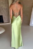 Green Sexy Solid Backless Slit Spaghetti Strap Long Dress Dresses