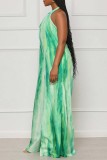 Green Casual Print Bandage Backless Halter Regular Jumpsuits