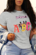Grey Casual Daily Print Patchwork Letter O Neck T-Shirts
