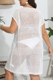 White Sexy Solid Hollowed Out Patchwork Swimwears Cover Up