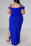 Blue Sexy Elegant Solid Patchwork Flounce Slit Spaghetti Strap Irregular Dress Plus Size Dresses