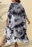 Grey Sexy Print Tie Dye Patchwork Slit Swimwears Cover Up
