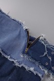 Blue Sexy Street Solid Make Old Patchwork Strapless Sleeveless Two Pieces
