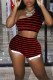 Red Sexy Striped Patchwork Oblique Collar Sleeveless Two Pieces