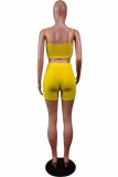 Yellow Street Print Letter Spaghetti Strap Sleeveless Two Pieces