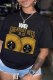 Black Casual Daily Print Patchwork Letter O Neck T-Shirts
