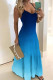 Water Blue Casual Work Gradual Change Print Spaghetti Strap Dresses