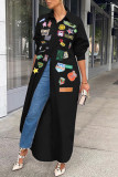 Red Casual Street Print Patchwork Buckle Turndown Collar Tops
