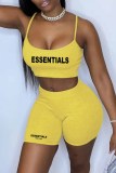 Yellow Street Print Letter Spaghetti Strap Sleeveless Two Pieces