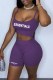 Purple Street Print Letter Spaghetti Strap Sleeveless Two Pieces