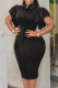 Black Elegant Solid Patchwork Flounce Turndown Collar Pencil Skirt Dresses