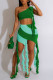 Green Sexy Print Tassel Patchwork Oblique Collar Sleeveless Two Pieces