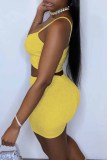 Yellow Street Print Letter Spaghetti Strap Sleeveless Two Pieces